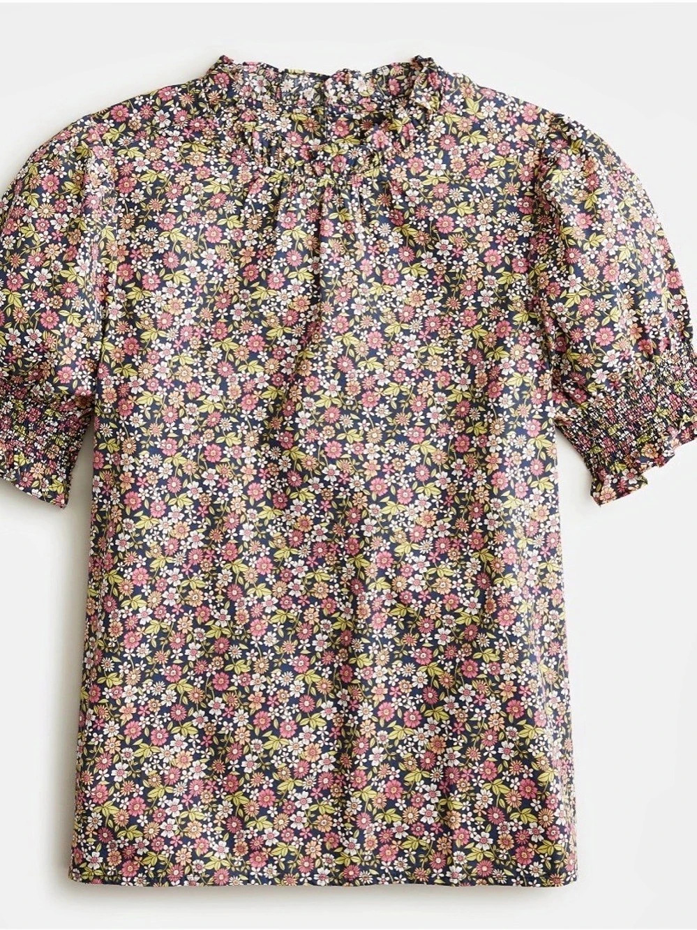 J.Crew Smocked puff-sleeve cotton poplin top in meadow floral - Picture 2 of 7